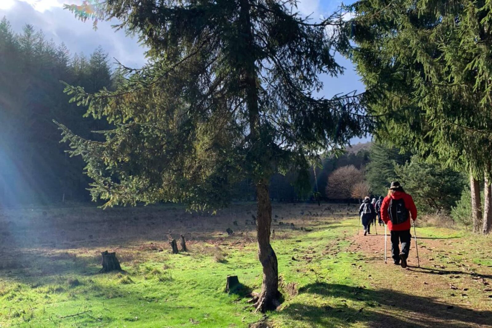 Fastenwanderer in einem Tal im Dahner Felsenland im Pfälzerwald